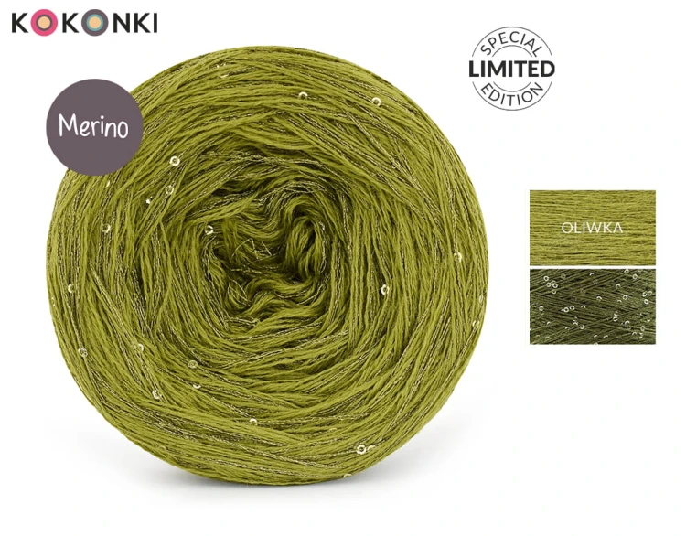 KOKONEK MERINO mono GLOW oliva MG05 415 g/ 1200 m