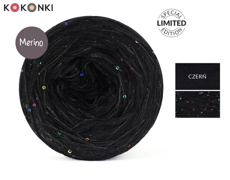 KOKONEK MERINO mono GLOW černá MG01 415 g/ 1200 m