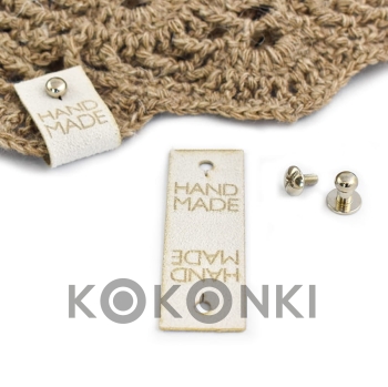 cedulka HAND MADE nubuk 20 x 60 mm bílá s nýtem