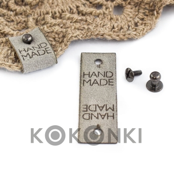 cedulka HAND MADE nubuk 20 x 60 mm šedá s nýtem