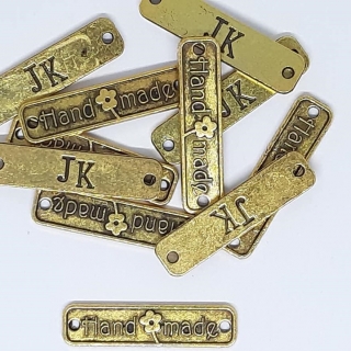 cedulka HAND MADE kovová 25 x 6 mm - antic zlatý